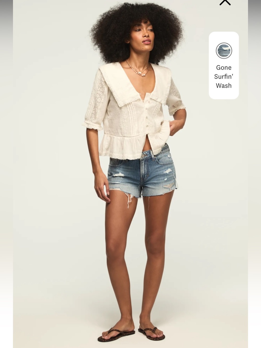 Lucky Brand Mid Rise Festival Denim Shorts in Gone Surfin’ Wash Sz 30 - Picture 3 of 13